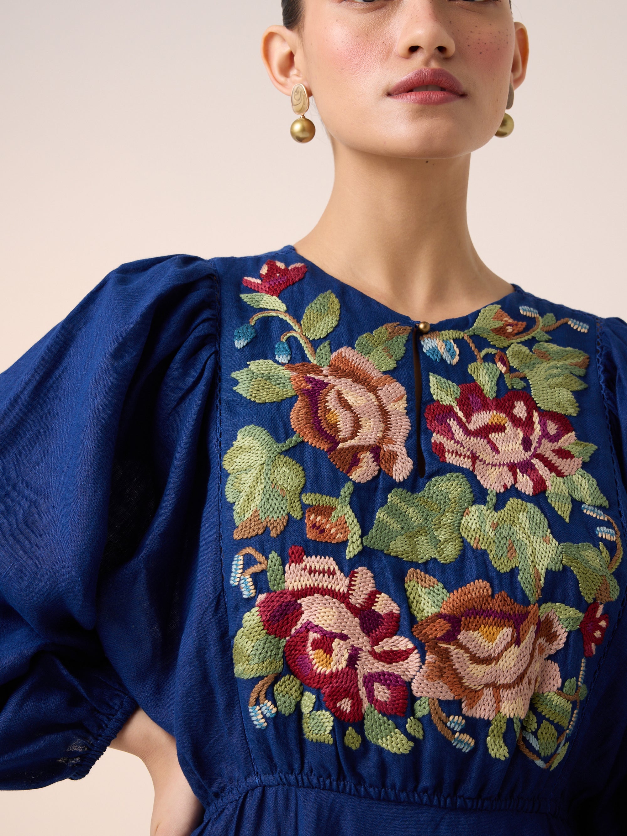 Emma Dress - Blue Embroidery
