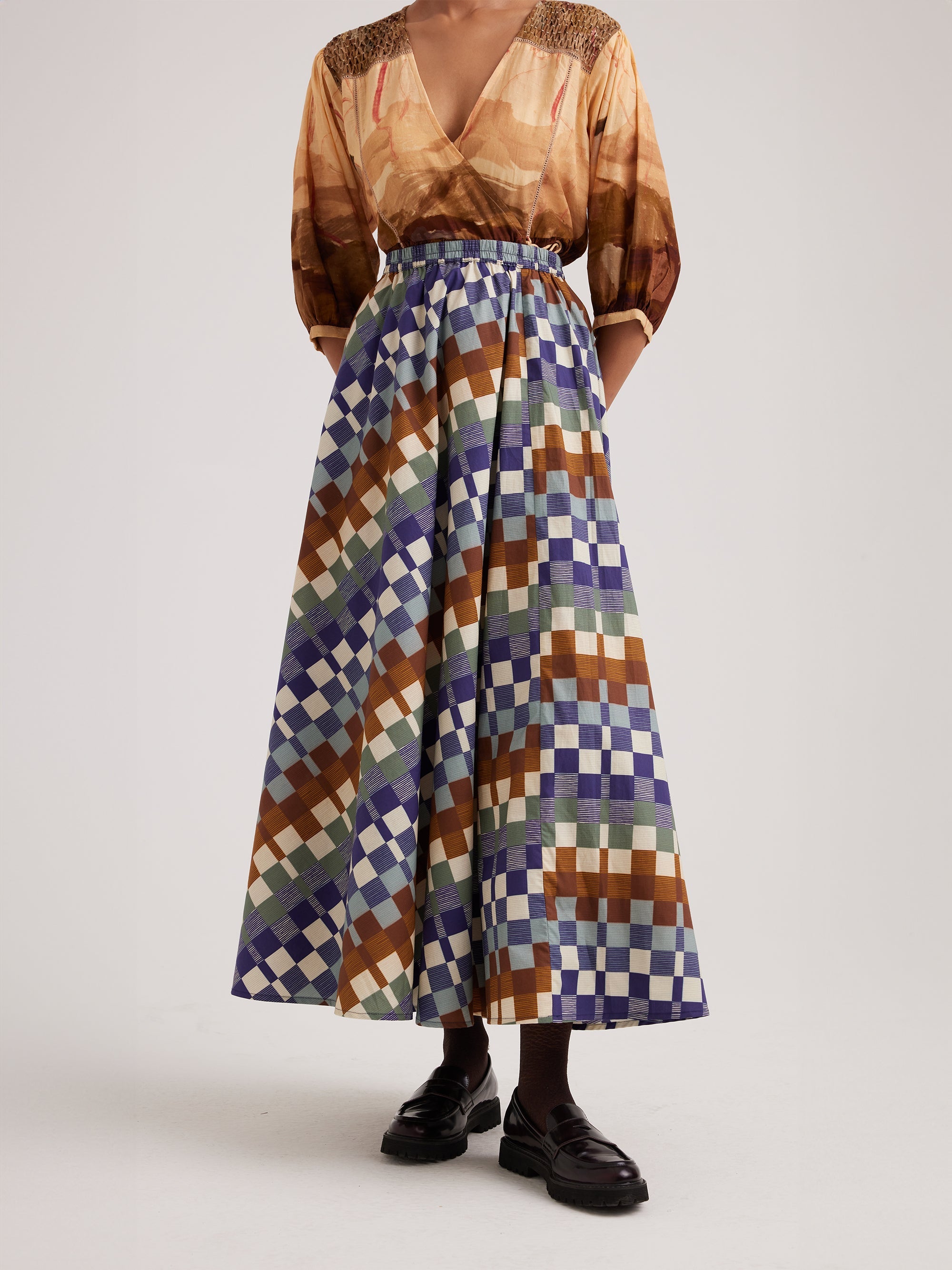 Circle Skirt | Checker Pattern Long Skirt For Women | CordStudio