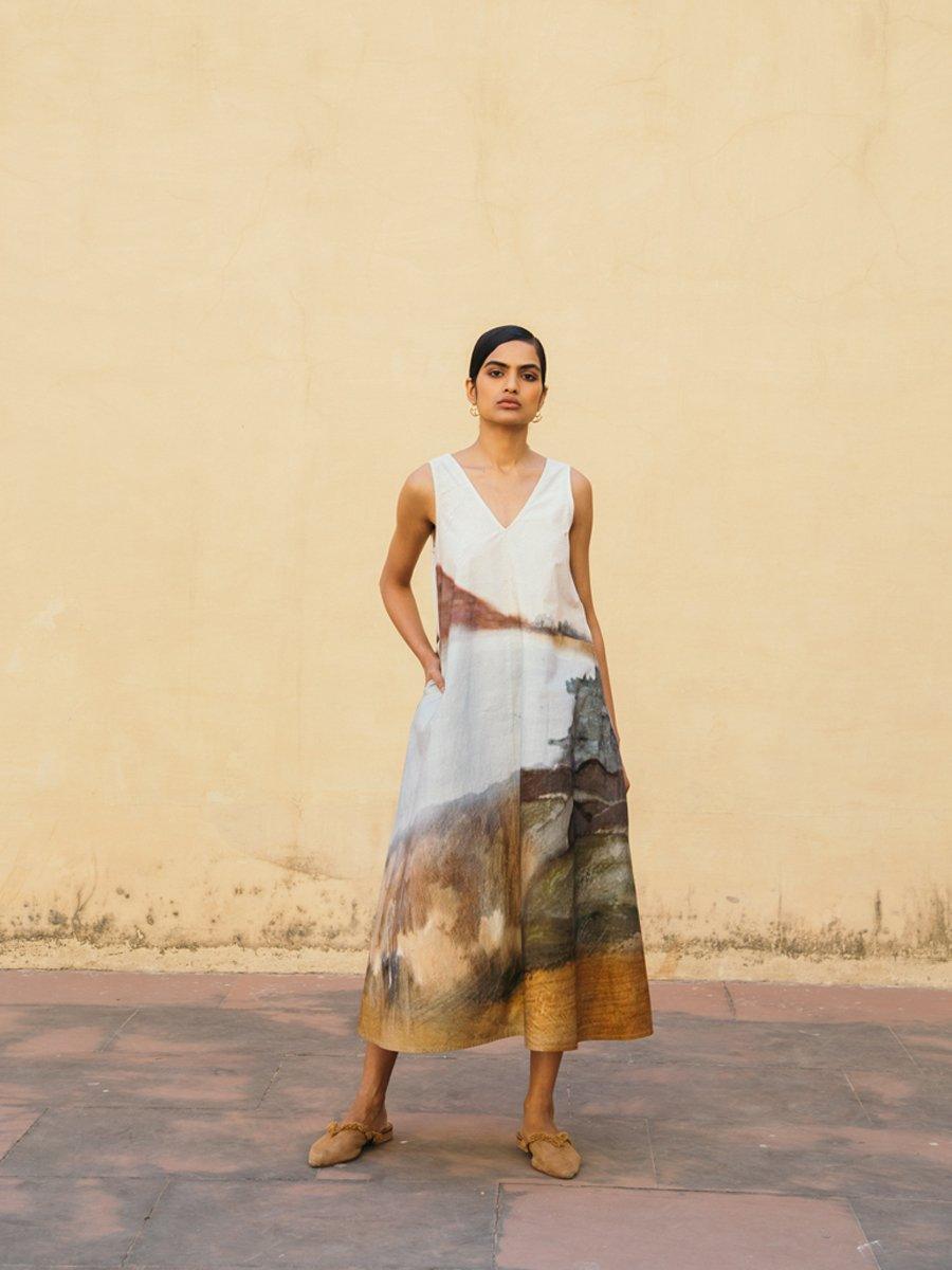 Ravine Dress | Ivory Cotton Printed Long Dress Online | Cord Studio