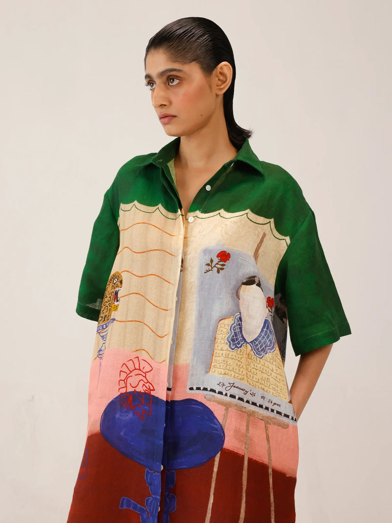 Loft Printed Tie-Up Linen Dress XXL