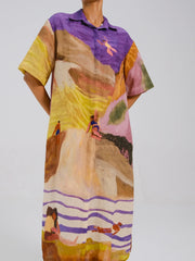 Printed Ava Linen Shirt Dress - Cord