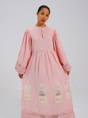 Linen Appliqué Summer Dress - Cord