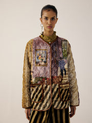 Collarless Quilted Jacket