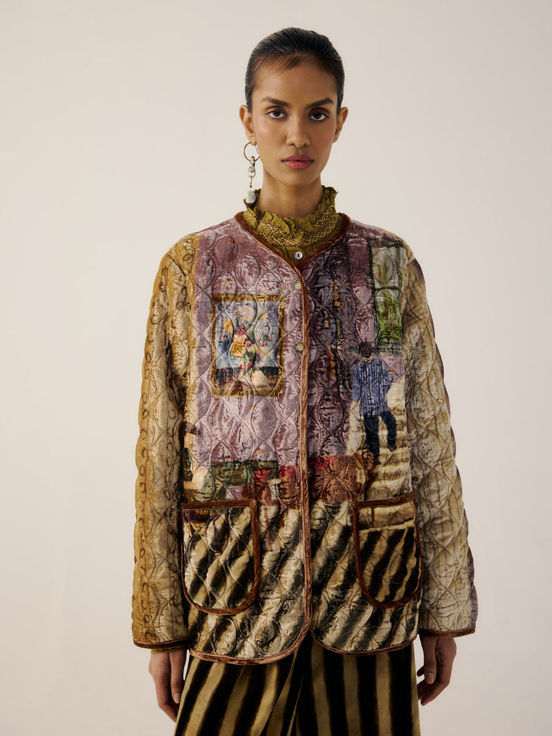 Collarless Quilted Jacket