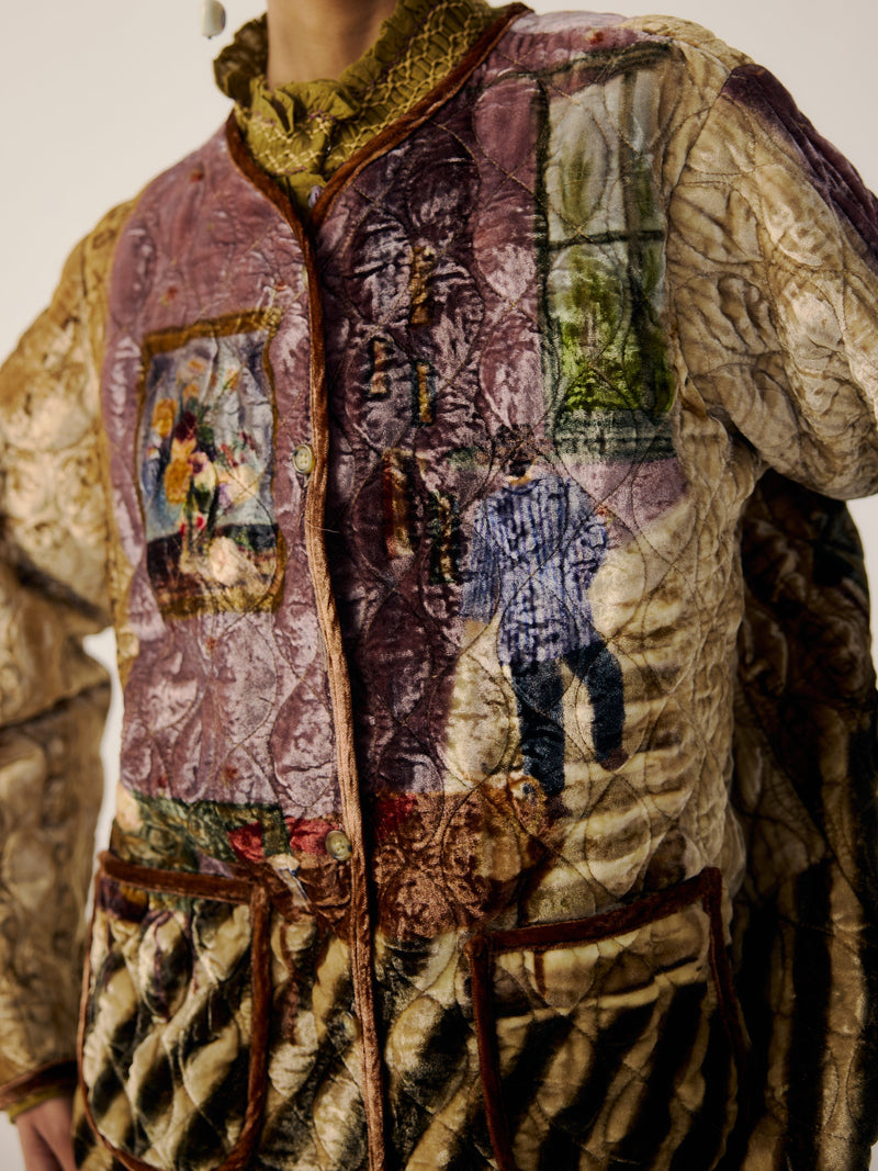 Collarless Quilted Jacket