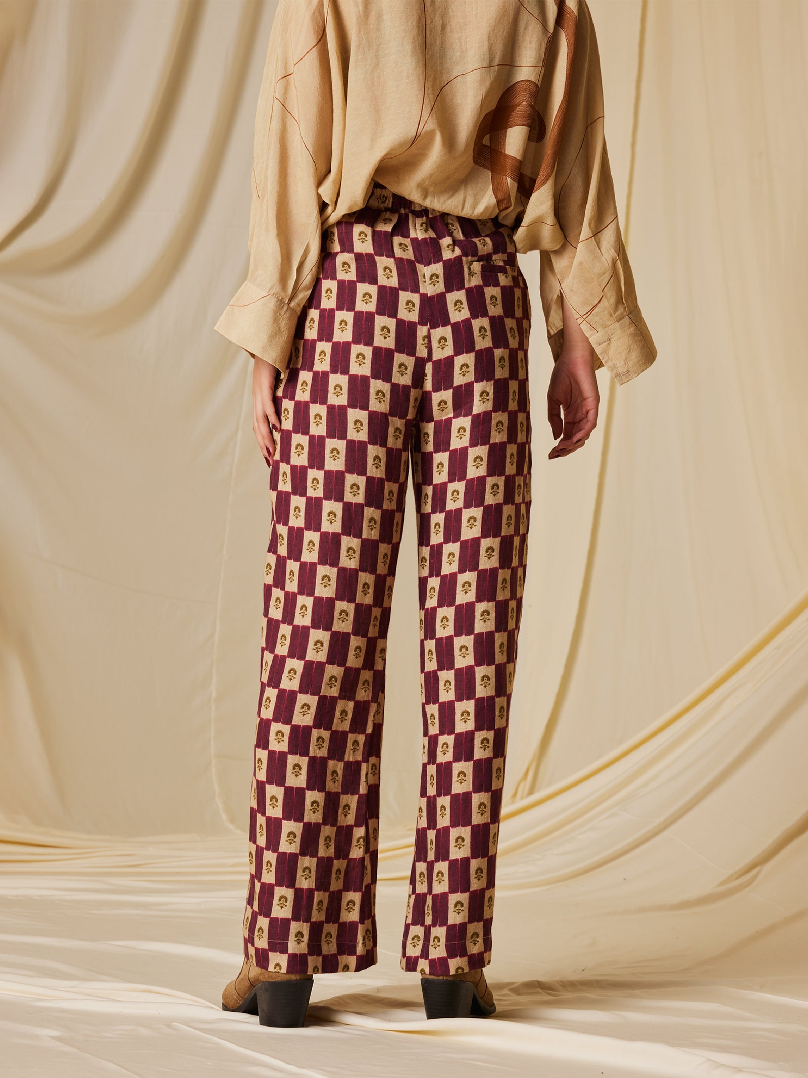 60'S Pants | Check Print Flared Pant For Women