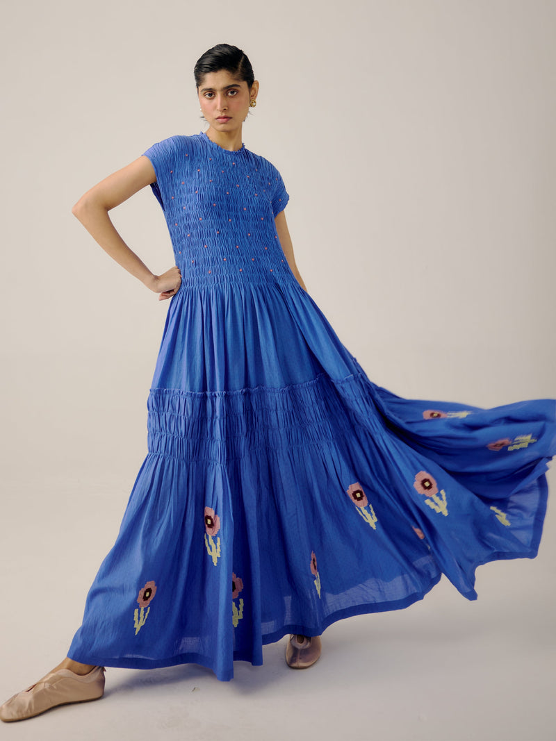 July Dress - Electric Blue | Effortless Elegance in Printed Dresses S July Dress - Electric Blue | Effortless Elegance in Printed Dresses S