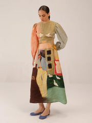 Morning Coffee Printed Euro Long Dress - Cord
