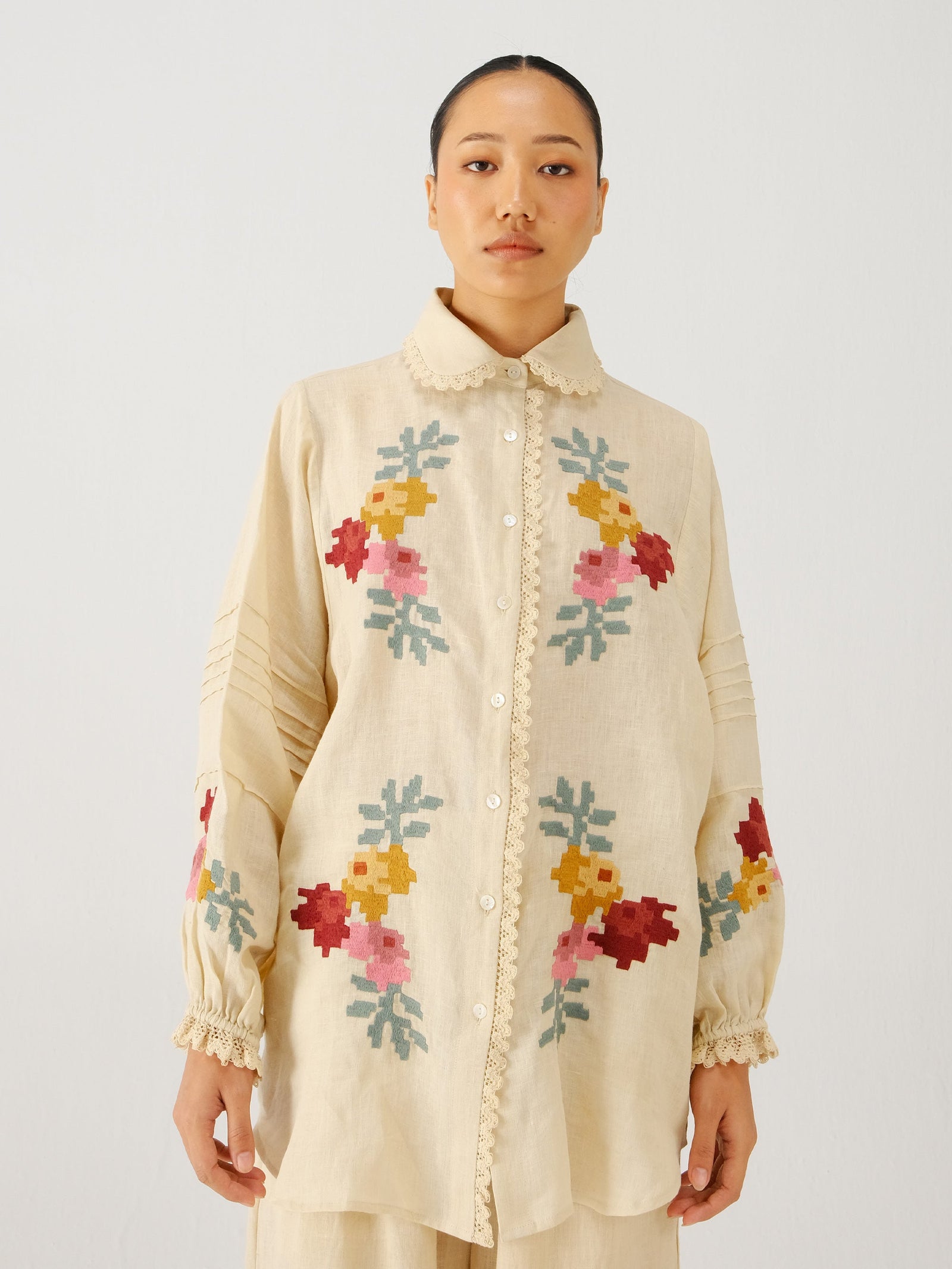 ジャケット・アウター MEDI VINTAGE FLOWER EMBROIDERY SHIRT Embroidered Flowers Shirt – SEAMS