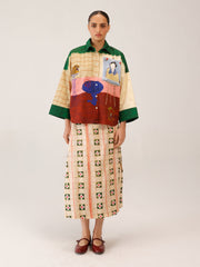 Panel Shirt Set(Panel Shirt + Wrap Skirt)