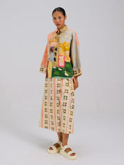 Panel Shirt Set(Panel Shirt + Wrap Skirt)