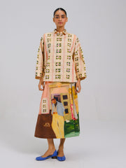 Panel Shirt Set(Panel Shirt + Wrap Skirt)