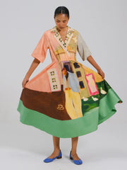 Morning Coffee Printed Block Dress – Cord