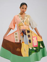 Morning Coffee Printed Block Dress – Cord