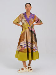 Swimmers Printed Blocked Dress - Cord