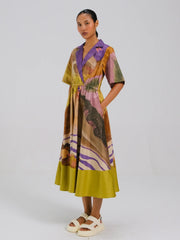 Swimmers Printed Blocked Dress - Cord