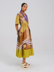 Swimmers Printed Blocked Dress - Cord