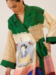 Loft Printed Tie-Up Linen Dress - Cord