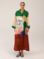 Loft Printed Tie-Up Linen Dress - Cord