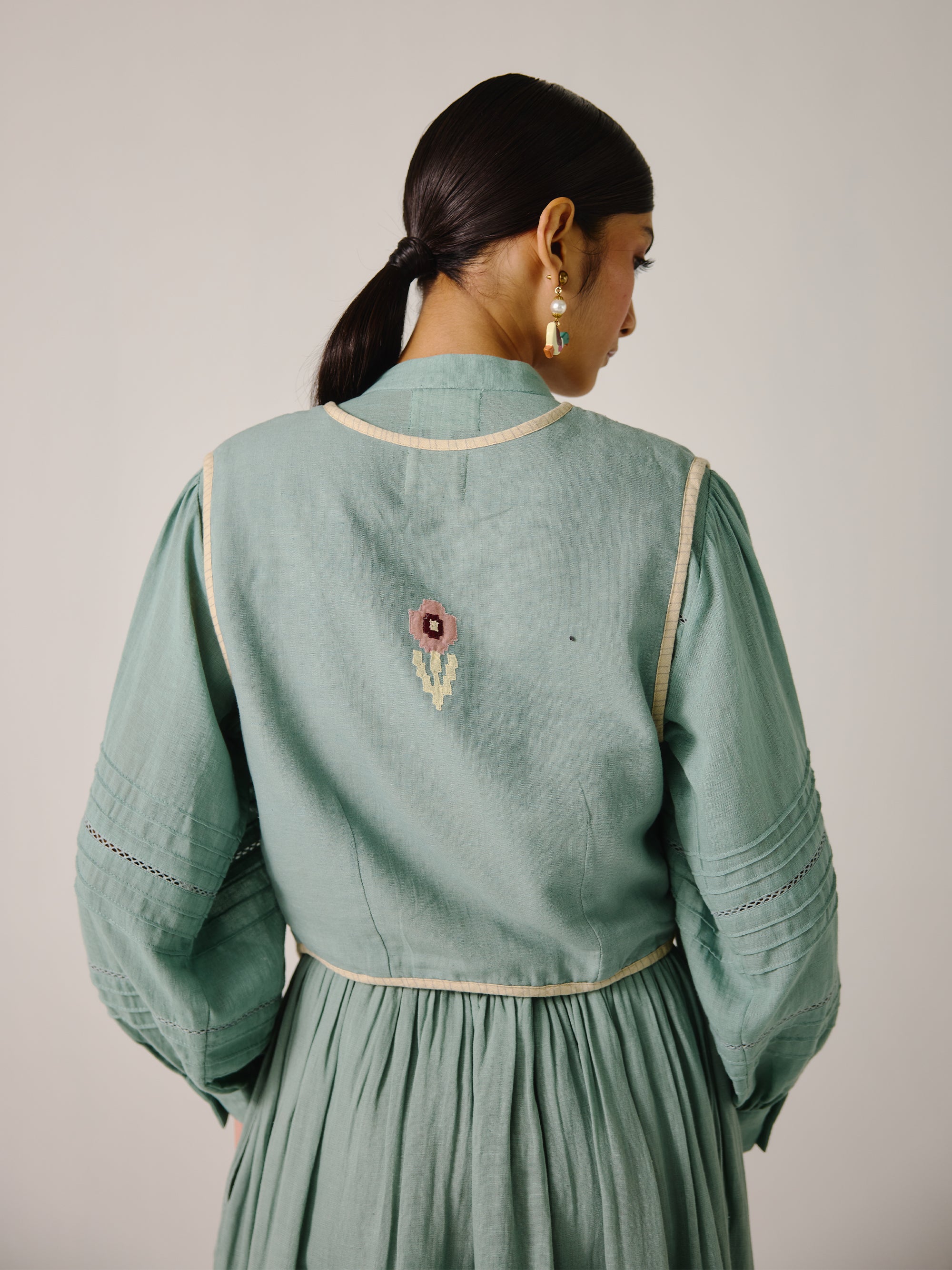 Pale Blue Janet Gilet for Women | Cotton Tie-up Gilet