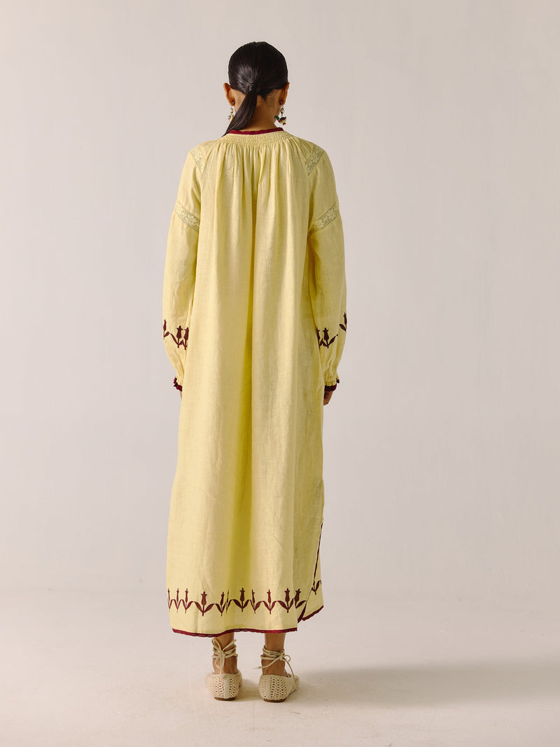 Bird Applique Print Chloe Linen Dress for Women CordStudio Bird Applique Print Chloe Linen Dress for Women CordStudio