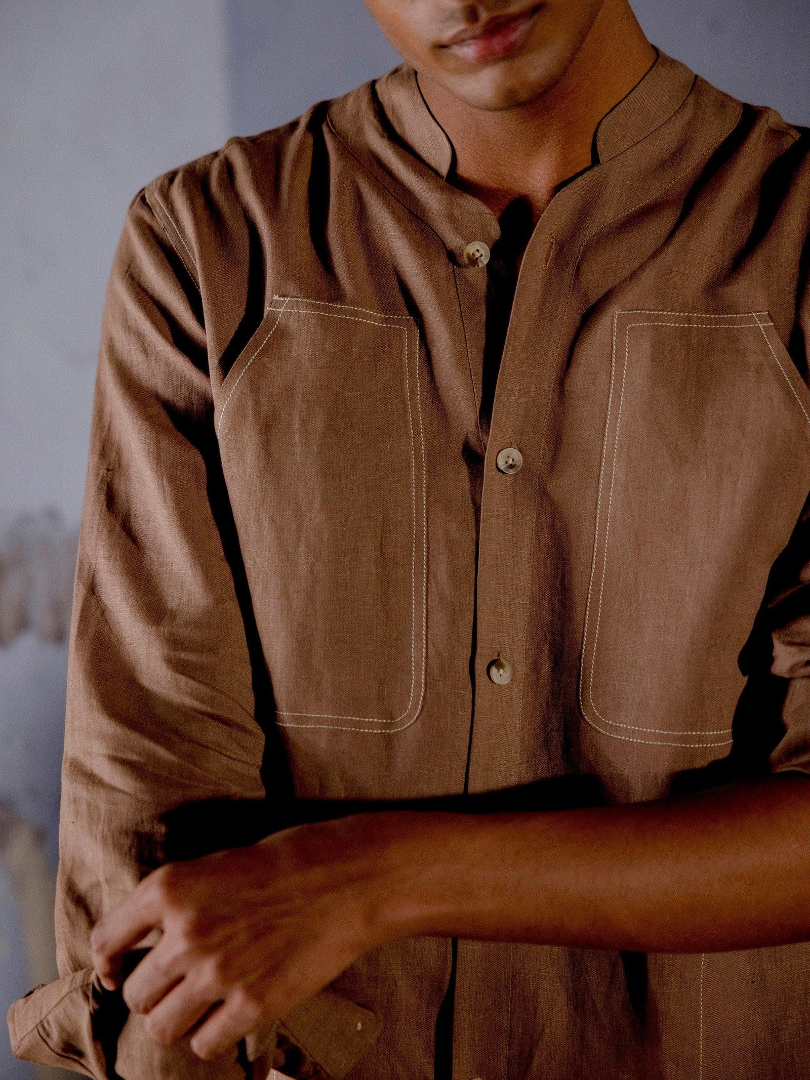 collarless linen dress shirt handkerchief linen wide a-line collarless classic shirt