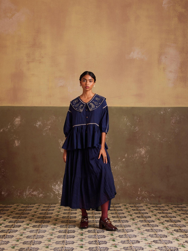 Spiral detailing cotton side pleated top with light & breezy Skirt