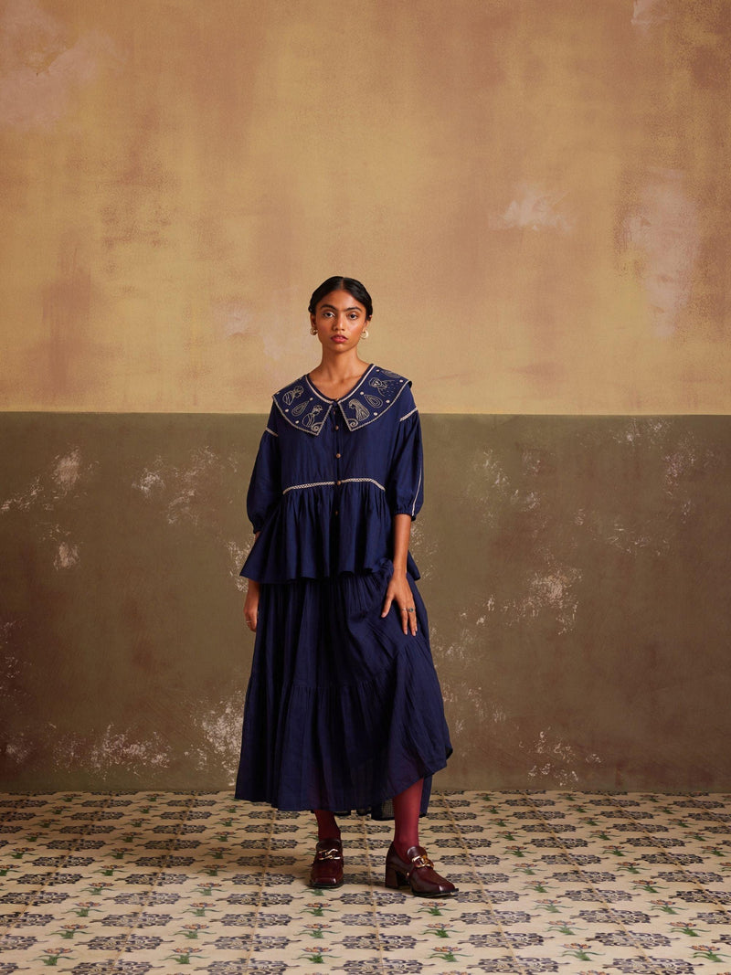 Spiral detailing cotton side pleated top with light & breezy Skirt