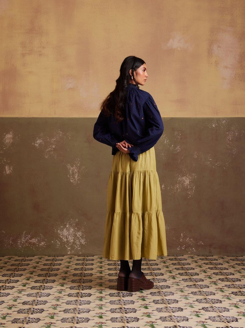 Elsa Set | Hand Embroidered Cotton Short Top With Tiered Skirt