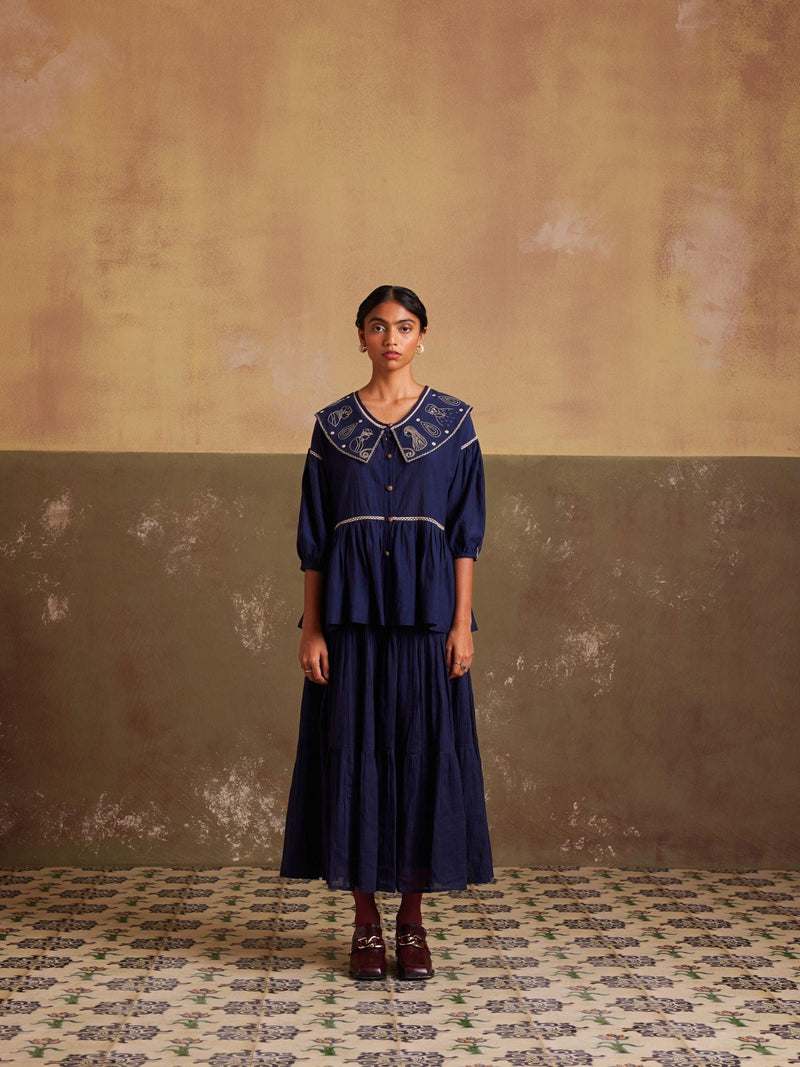 Spiral detailing cotton side pleated top with light & breezy Skirt